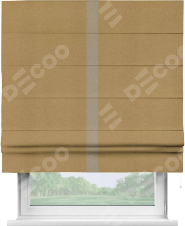 Римская штора «Кортин» с кантом Хайвэй, для проема, ткань вельвет горчица