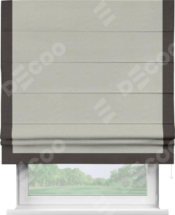 Римская штора «Кортин» с кантом Виктория, для проема, ткань лён димаут, светло-серый