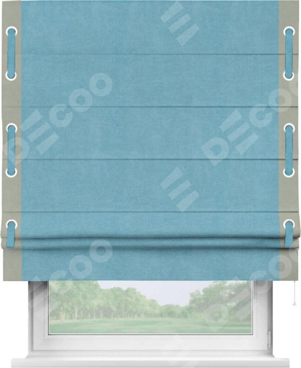 Римская штора «Кортин» с кантом Стрим Дуо (люверсы с пояском), для проема, ткань вельвет ментоловый