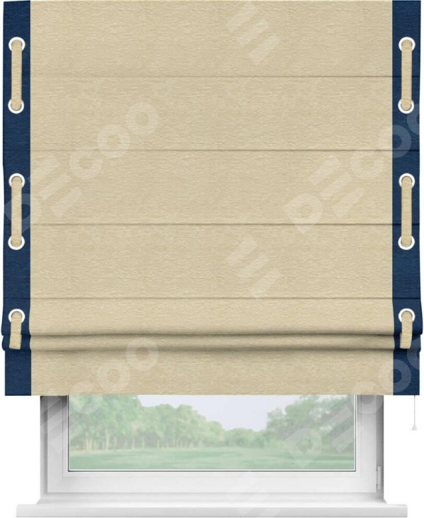 Римская штора «Кортин» с кантом Стрим Дуо (люверсы с пояском), для проема, ткань софт однотонный светло-бежевый