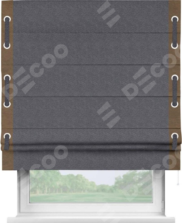 Римская штора «Кортин» с кантом Стрим Дуо (люверсы с пояском), для проема, ткань софт однотонный графит
