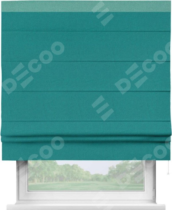 Римская штора «Кортин» с кантом Кинг, для проема, ткань лён димаут, тёмно-бирюзовый