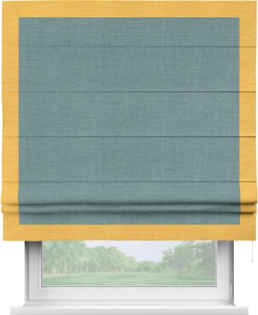 Римская штора «Кортин» с кантом Чесс, для проема, лён, цвет голубой