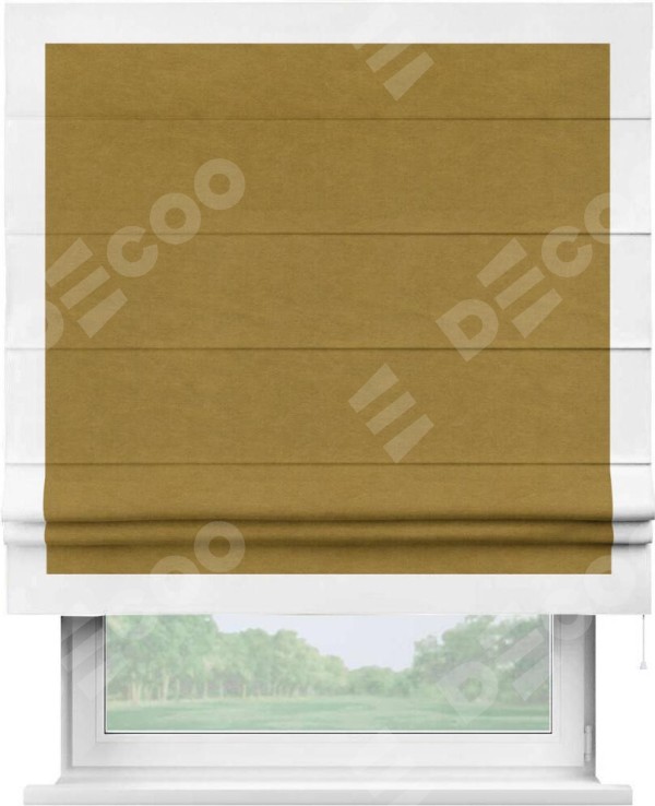 Римская штора «Кортин» с кантом Чесс, для проема, ткань вельвет светло-коричневый