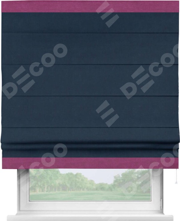 Римская штора «Кортин» с кантом Горизонт, для проема, ткань вельвет темно-синий