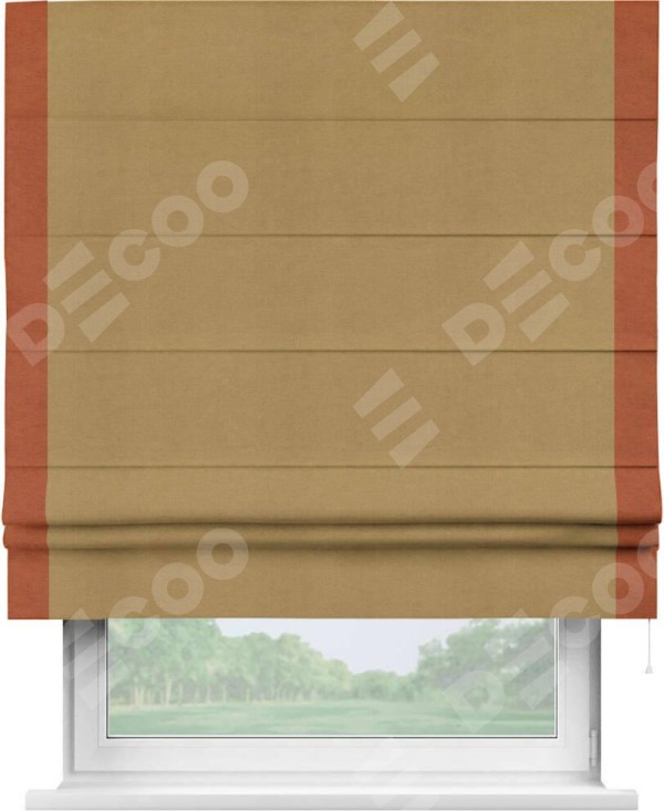 Римская штора «Кортин» с кантом Стрим Дуо, для проема, ткань вельвет горчица