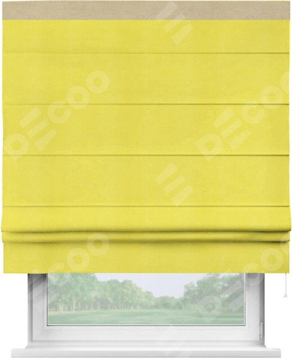 Римская штора «Кортин» с кантом Кинг, для проема, ткань вельвет cветло-желтый