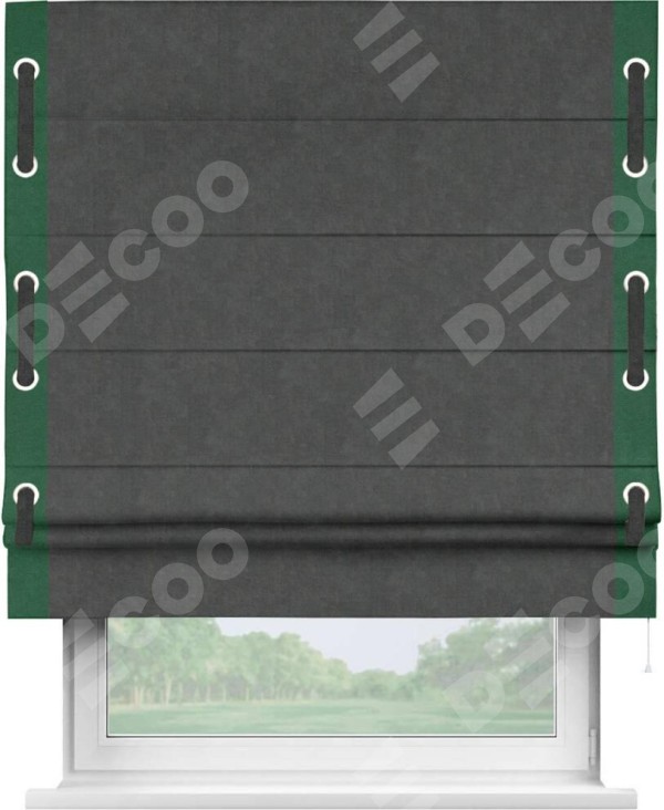 Римская штора «Кортин» с кантом Стрим Дуо (люверсы с пояском), для проема, ткань вельвет цвет тёмно-серый