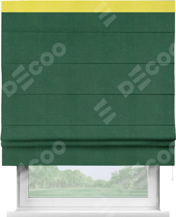 Римская штора «Кортин» с кантом Кинг, для проема, ткань вельвет зеленый