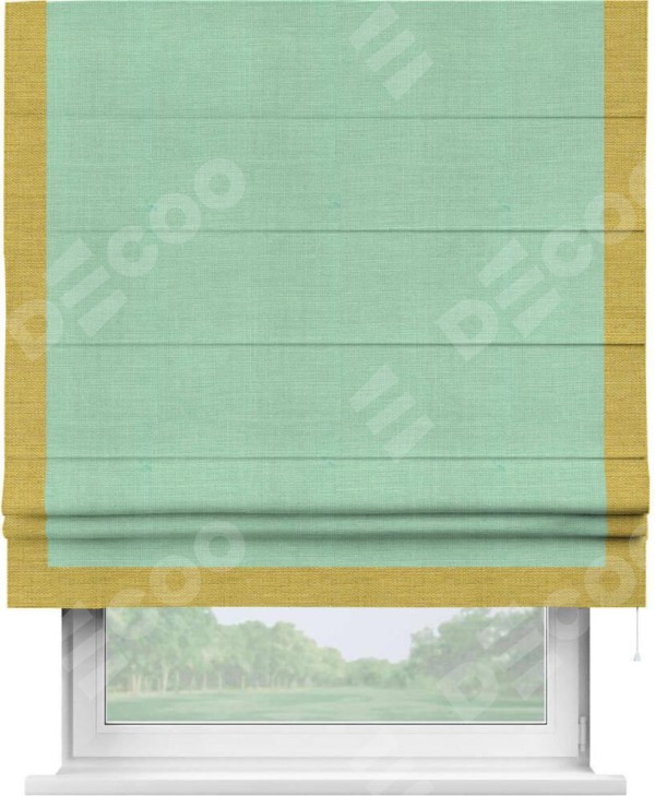 Римская штора «Кортин» с кантом Виктория, для проема, ткань лён светло-бирюзовый