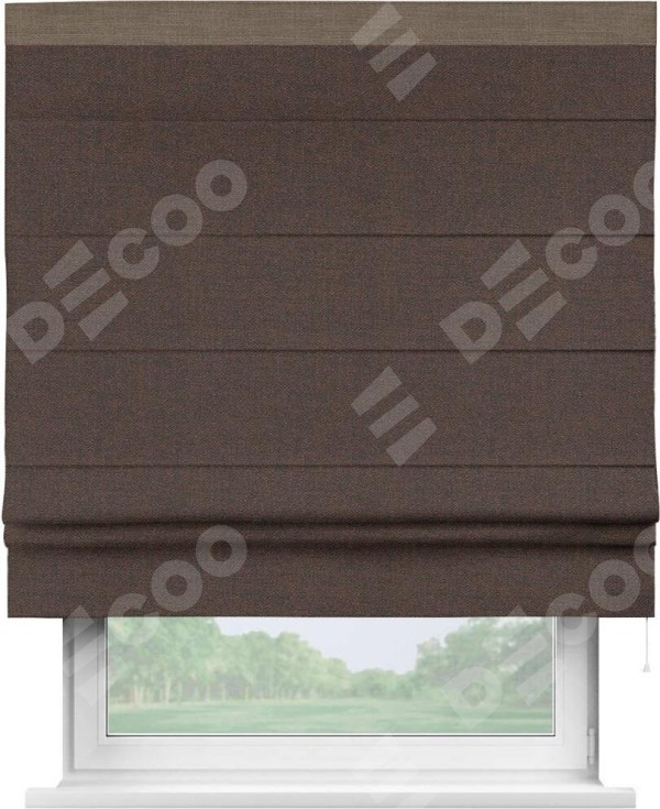 Римская штора «Кортин» с кантом Кинг, для проема, ткань лён коричневый