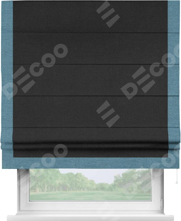 Римская штора «Кортин» с кантом Виктория, для проема, ткань лён черный