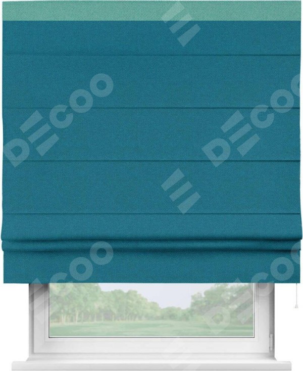 Римская штора «Кортин» с кантом Кинг, для проема, ткань лён димаут, светло-синий