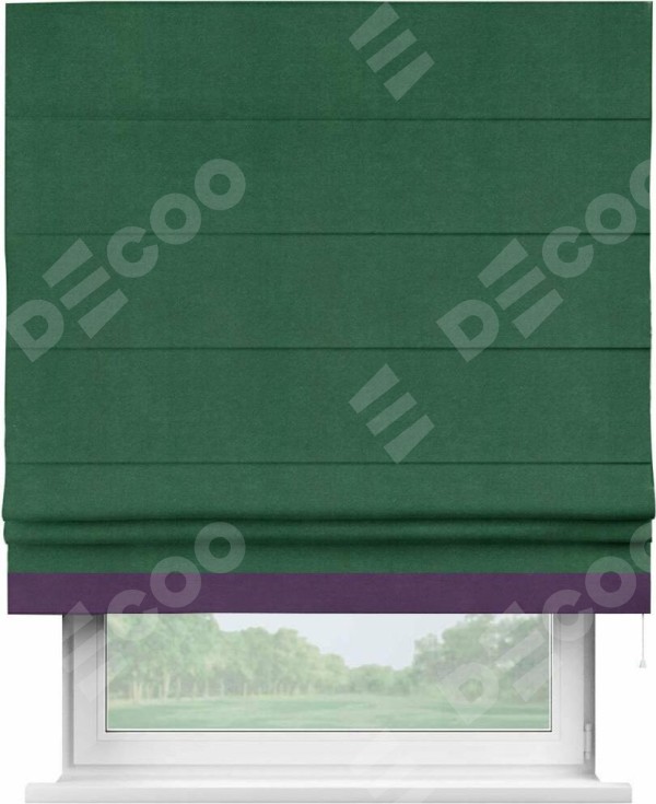 Римская штора «Кортин» с кантом Джестер, для проема, ткань вельвет зеленый