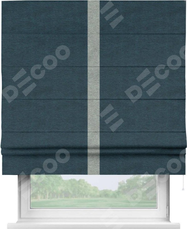 Римская штора «Кортин» с кантом Хайвэй, для проема, ткань твид блэкаут, глубокий синий