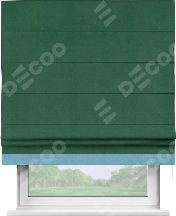 Римская штора «Кортин» с кантом Джестер, для проема, ткань вельвет зеленый