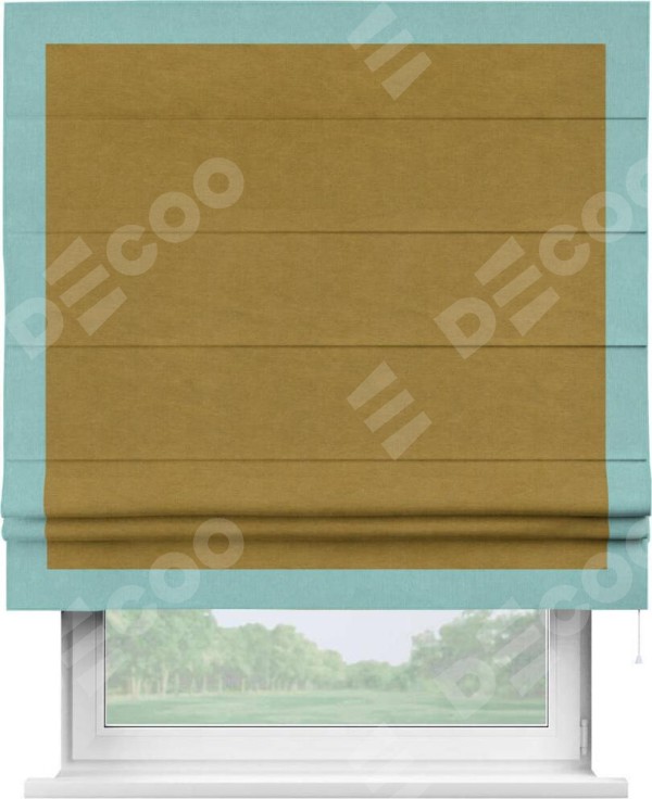 Римская штора «Кортин» с кантом Чесс, для проема, ткань вельвет светло-коричневый