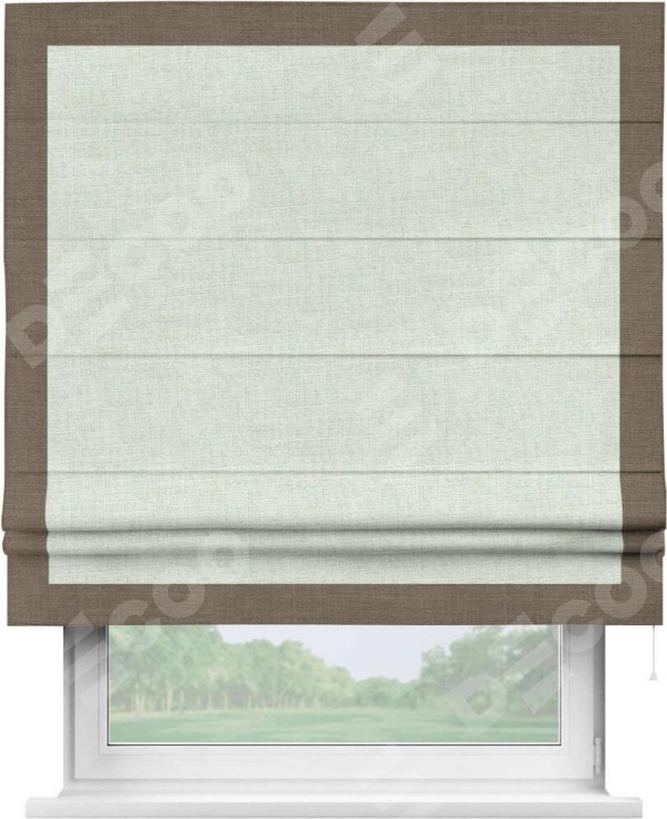 Римская штора «Кортин» для проёма, лён топлёное молоко, с кантом Чесс