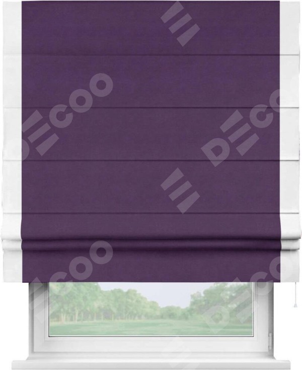 Римская штора «Кортин» с кантом Стрим Дуо, для проема, ткань вельвет темно-фиолетовый