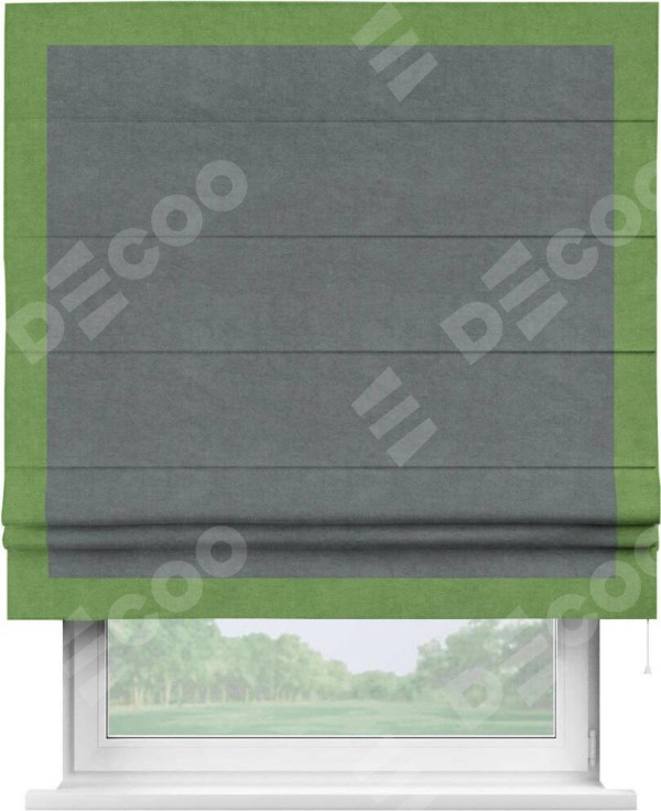 Римская штора «Кортин» с кантом Чесс, для проема, ткань вельвет серый