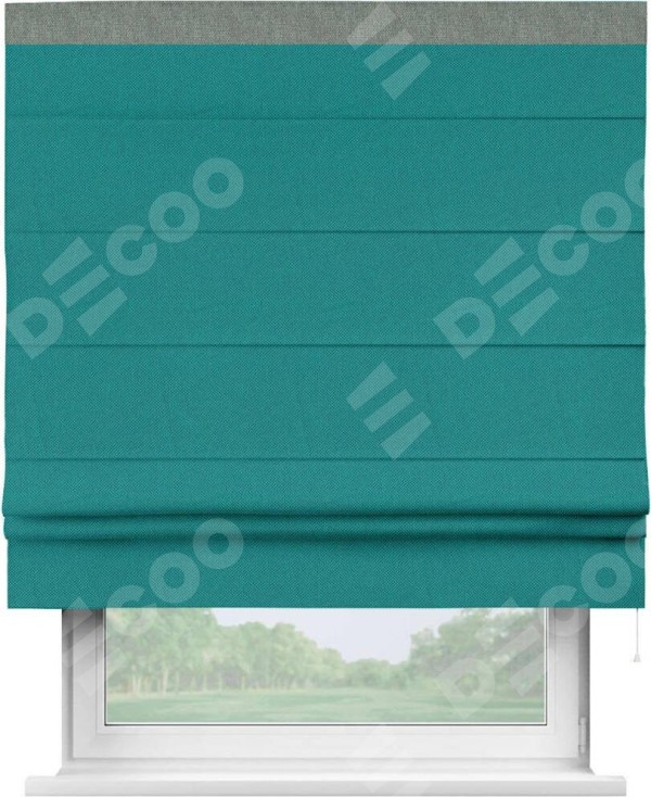 Римская штора «Кортин» с кантом Кинг, для проема, ткань лён димаут, тёмно-бирюзовый