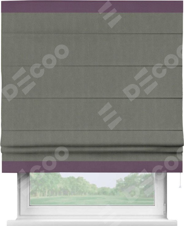 Римская штора «Кортин» с кантом Горизонт, для проема, ткань блэкаут однотонный тёмно-серый