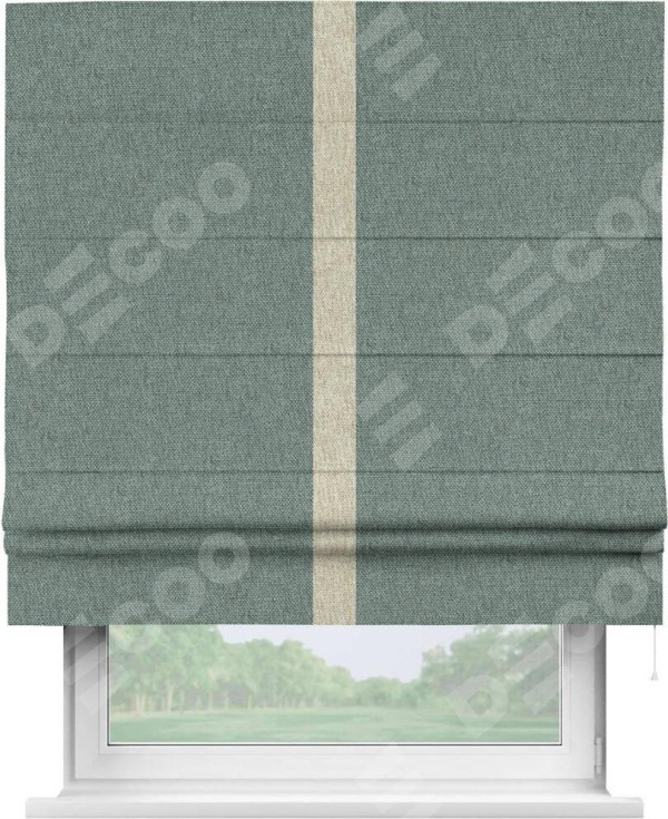 Римская штора «Кортин» с кантом Хайвэй, для проема, ткань стиф димаут серо-голубой