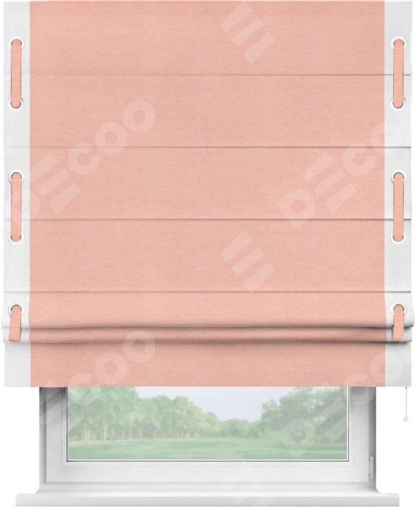 Римская штора «Кортин» с кантом Стрим Дуо (люверсы с пояском), для проема, ткань лён розовый