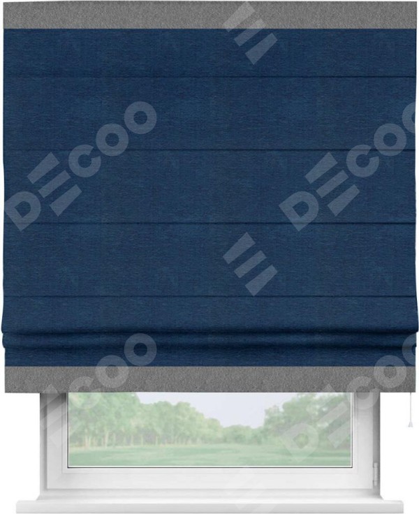 Римская штора «Кортин» с кантом Горизонт, для проема, ткань софт однотонный синий