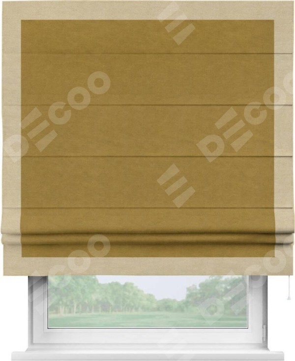 Римская штора «Кортин» с кантом Чесс, для проема, ткань вельвет светло-коричневый