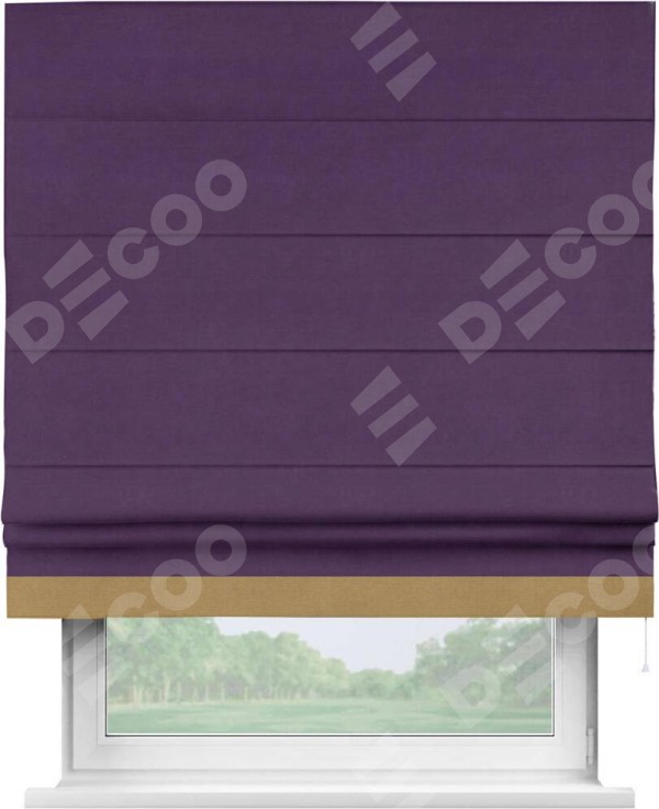 Римская штора «Кортин» с кантом Джестер, для проема, ткань вельвет темно-фиолетовый