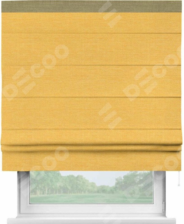 Римская штора «Кортин» с кантом Кинг, для проема, ткань лён желтый
