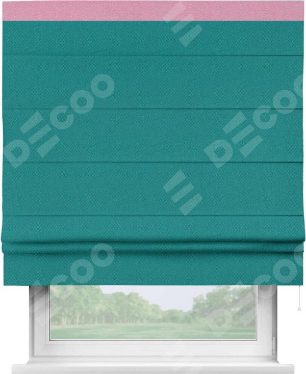 Римская штора «Кортин» с кантом Кинг, для проема, ткань лён димаут, тёмно-бирюзовый