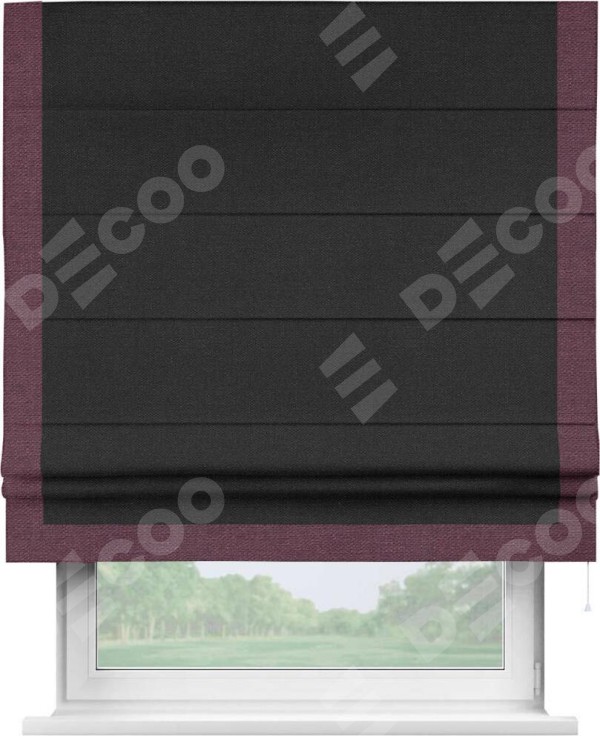 Римская штора «Кортин» с кантом Виктория, для проема, ткань лён черный