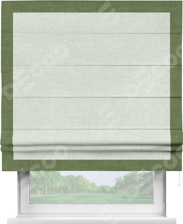 Римская штора «Кортин» для проёма, лён топлёное молоко, с кантом Чесс