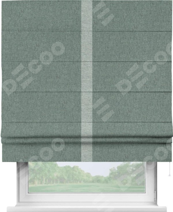 Римская штора «Кортин» с кантом Хайвэй, для проема, ткань стиф димаут серо-голубой