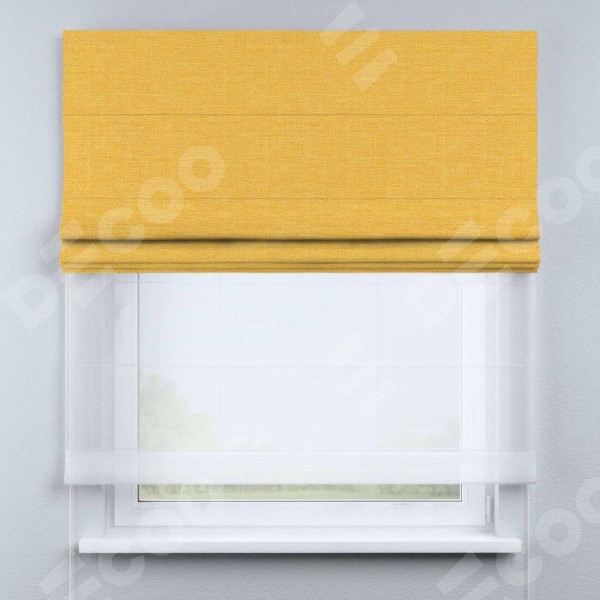 Римская штора «Кортин» день-ночь, ткань лён жёлтый