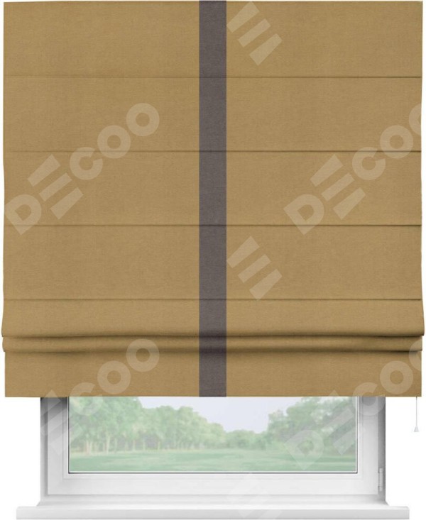 Римская штора «Кортин» с кантом Хайвэй, для проема, ткань вельвет горчица