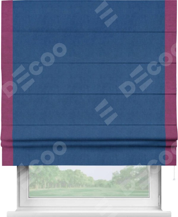 Римская штора «Кортин» с кантом Стрим Дуо, для проема, ткань вельвет синий