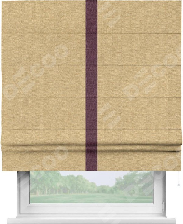 Римская штора «Кортин» с кантом Хайвэй, для проема, ткань лён темно-бежевый