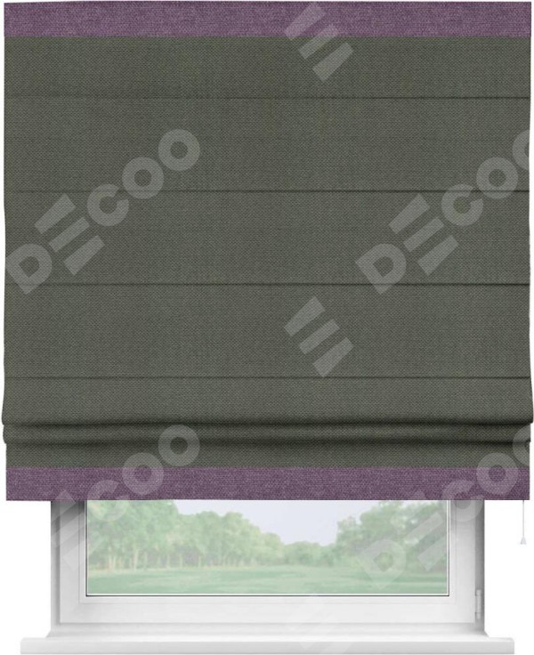 Римская штора «Кортин» с кантом Горизонт, для проема, ткань лён димаут, графит