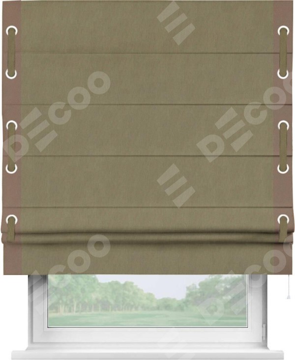 Римская штора «Кортин» с кантом Стрим Дуо (люверсы с пояском), для проема, ткань блэкаут однотонный бежево-золотой