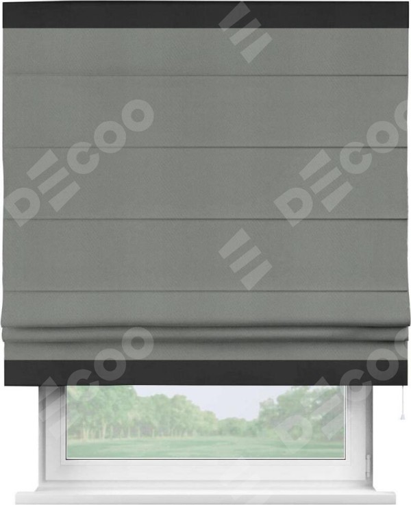 Римская штора «Кортин» с кантом Горизонт, для проема, ткань блэкаут однотонный тёмно-серый