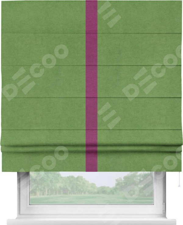 Римская штора «Кортин» с кантом Хайвэй, для проема, ткань вельвет салатовый