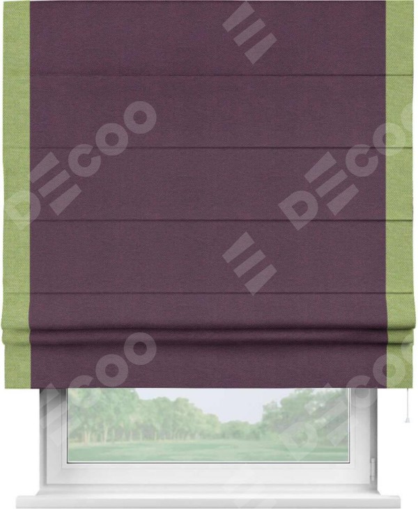 Римская штора «Кортин» с кантом Стрим Дуо, для проема, ткань лён димаут, фиолетовый