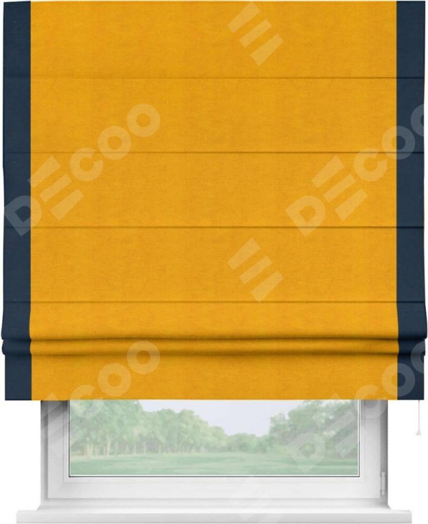 Римская штора «Кортин» с кантом Стрим Дуо, для проема, ткань вельвет желтый