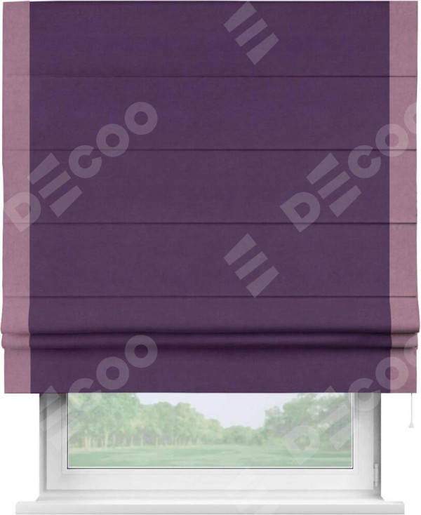 Римская штора «Кортин» с кантом Стрим Дуо, для проема, ткань вельвет темно-фиолетовый