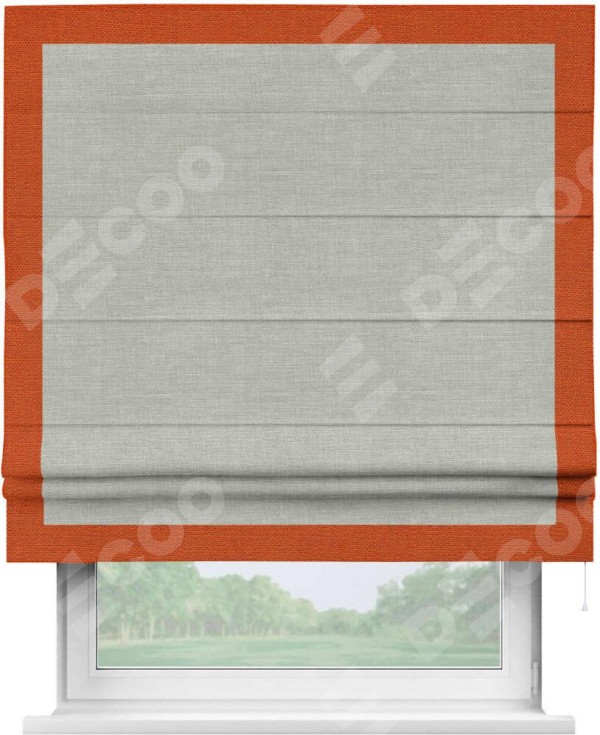 Римская штора «Кортин» с кантом Чесс, для проема, ткань лён серый