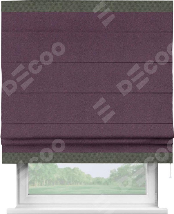 Римская штора «Кортин» с кантом Горизонт, для проема, ткань лён димаут, фиолетовый