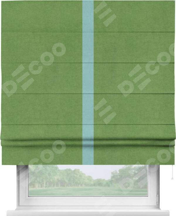 Римская штора «Кортин» с кантом Хайвэй, для проема, ткань вельвет салатовый